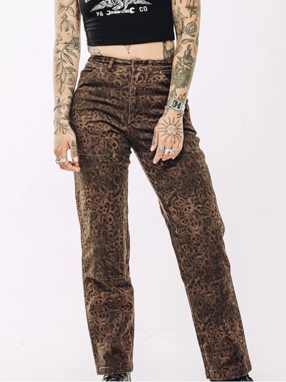 P&Co Albion Carpenter Pants Size UK 8 Regular (US 4 Regular) in Leopard Print